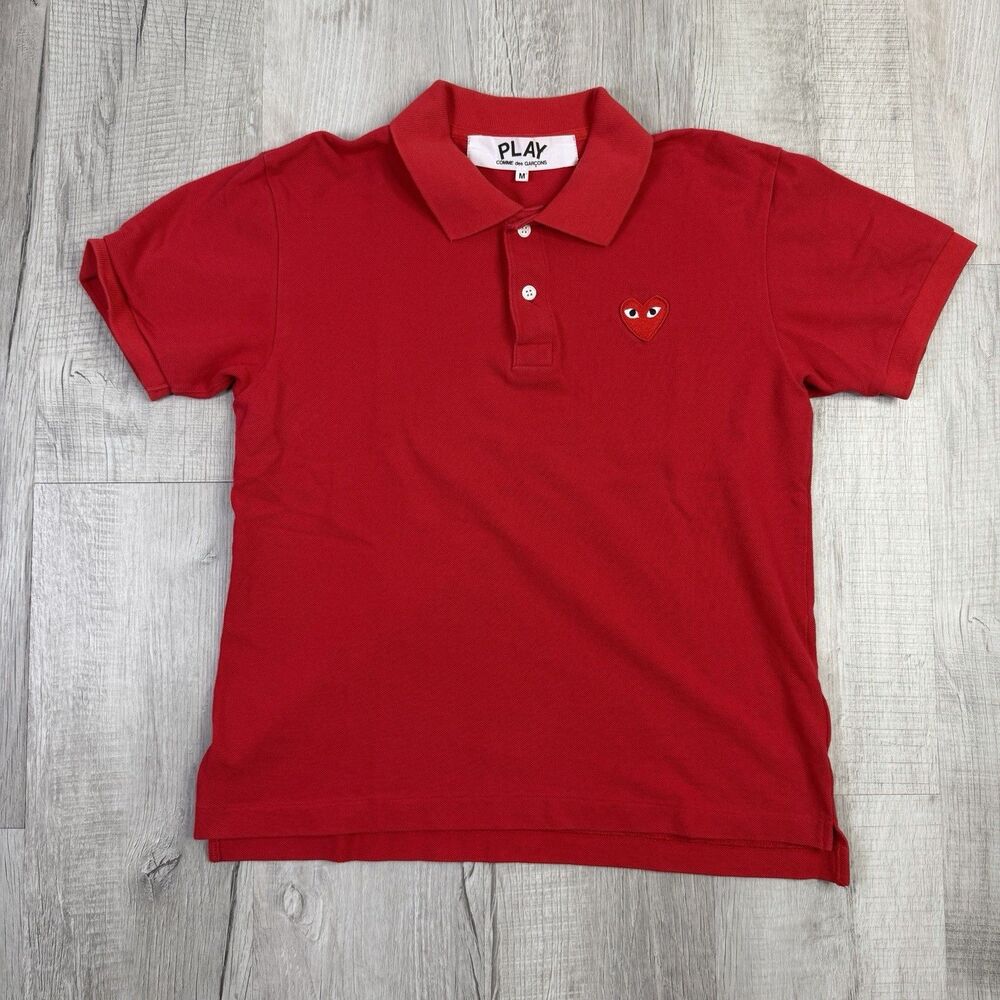 COMME DES GARCONS CDG PLAY RED HEART POLO SHIRT Button Men’s Medium Used R